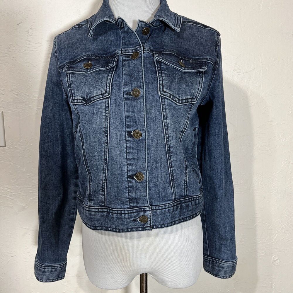 Celebrity Pink Women's Ladies Fitted Blue Denim Short Jean Jacket Size Medium
